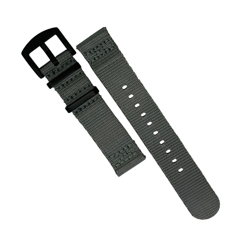 Two Piece Seat Belt Nato Strap in Grey with Black Buckle (20mm)
