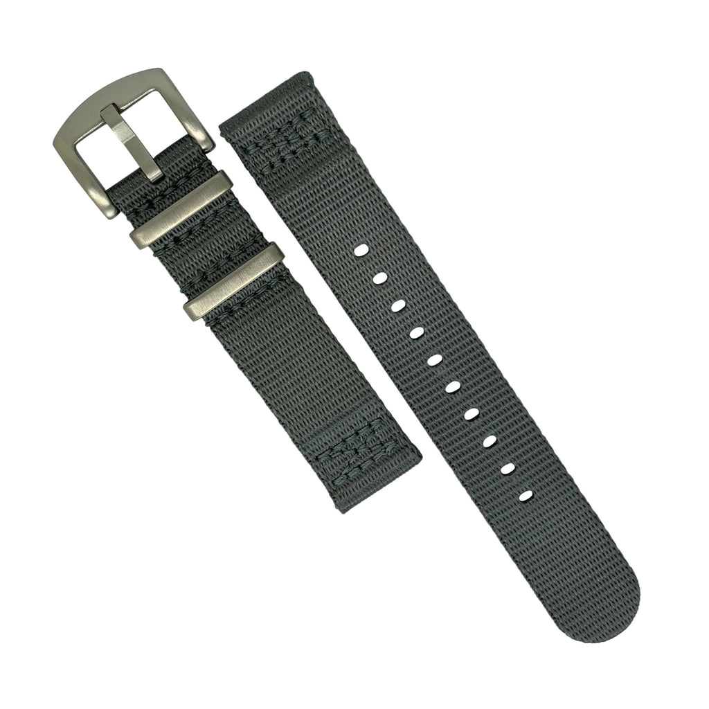 Two Piece Seat Belt Nato Strap in Grey with Brushed Silver Buckle (20mm)