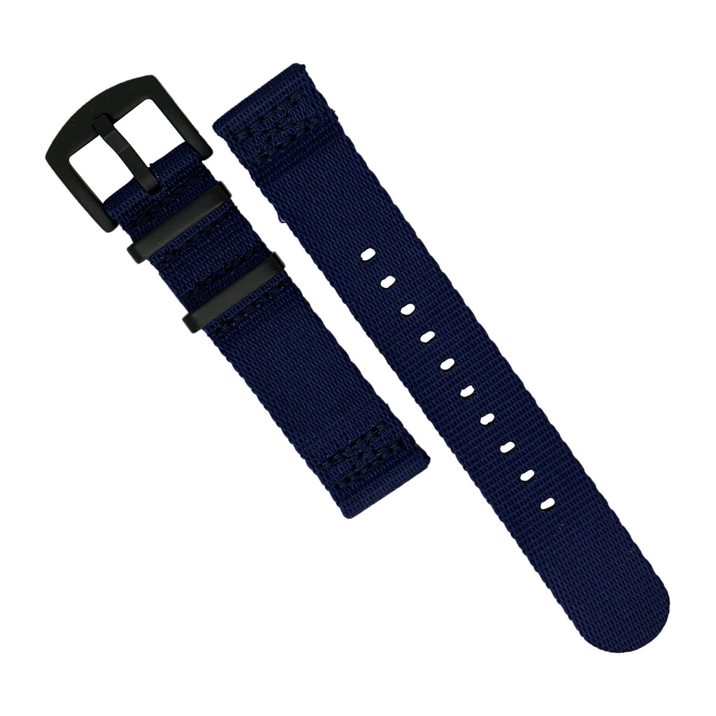 Two Piece Seat Belt Nato Strap in Navy with Black Buckle (20mm)