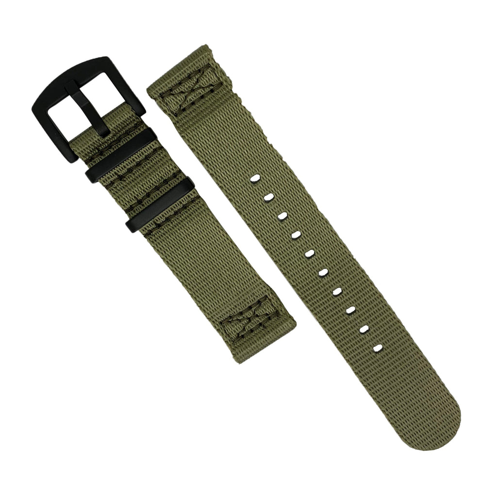 Two Piece Seat Belt Nato Strap in Olive with Black Buckle (20mm)