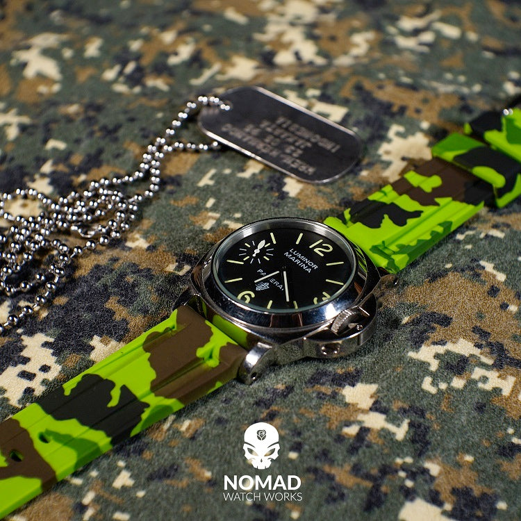 V3 Rubber Strap in Green Camo with Pre-V Silver Buckle (22mm)