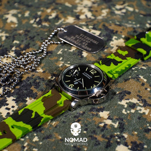 V3 Rubber Strap in Green Camo with Pre-V PVD Black Buckle (22mm)