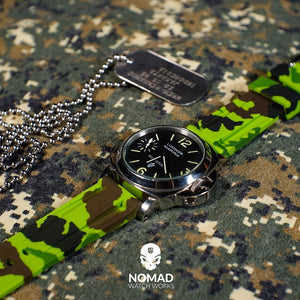 V3 Rubber Strap in Green Camo with Pre-V PVD Black Buckle (24mm)