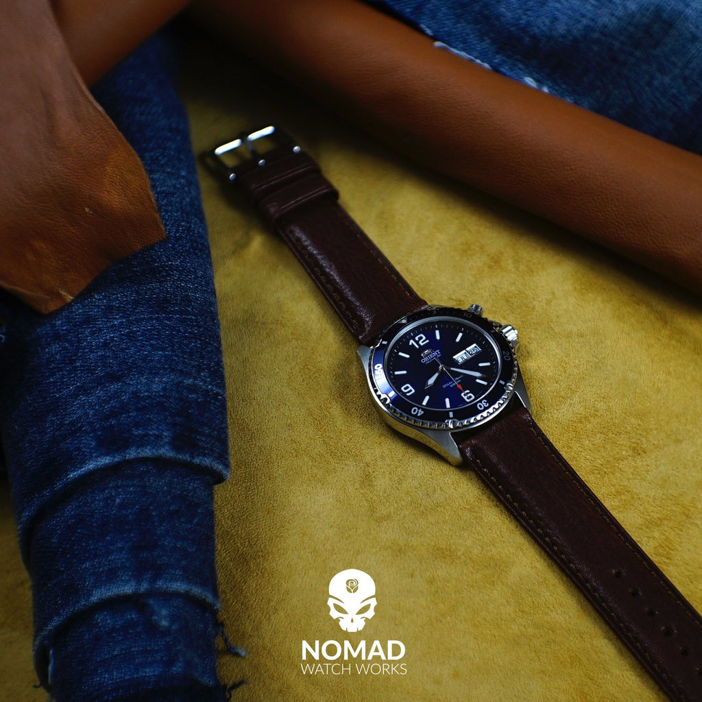 Italian Veg Tanned Leather Strap in Brown (22mm) - Nomad watch Works