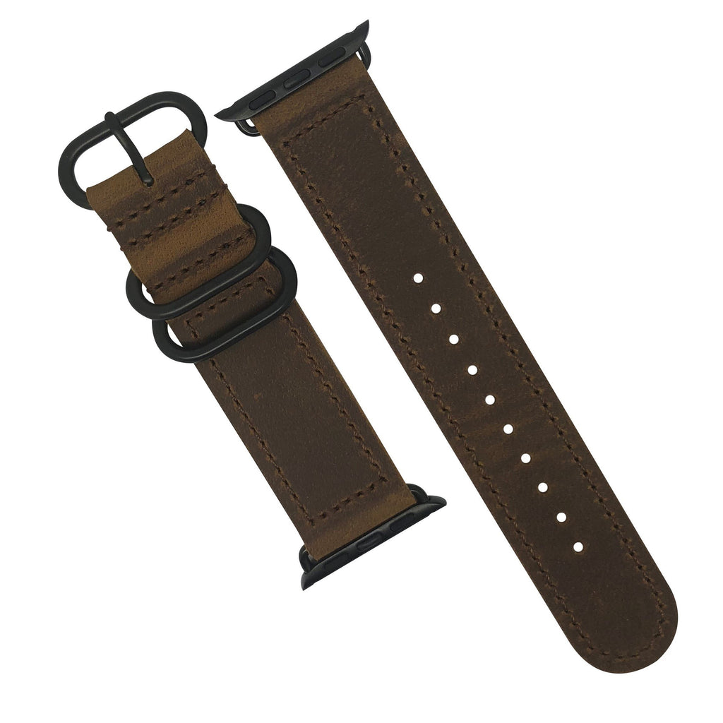 Apple Watch Leather Zulu Strap in Brown with Black Buckle (42 & 44mm) - Nomad watch Works