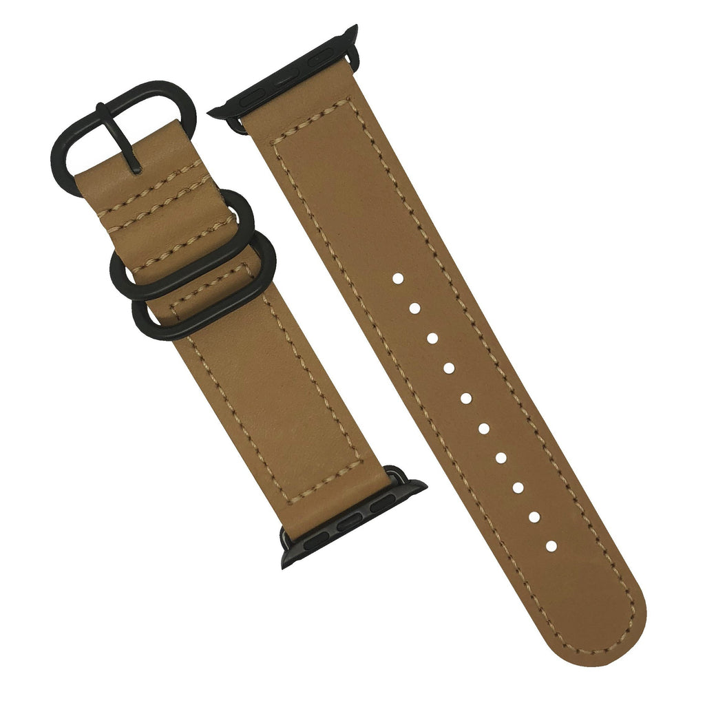 Apple Watch Leather Zulu Strap in Natural with Black Buckle (38 & 40mm) - Nomad watch Works