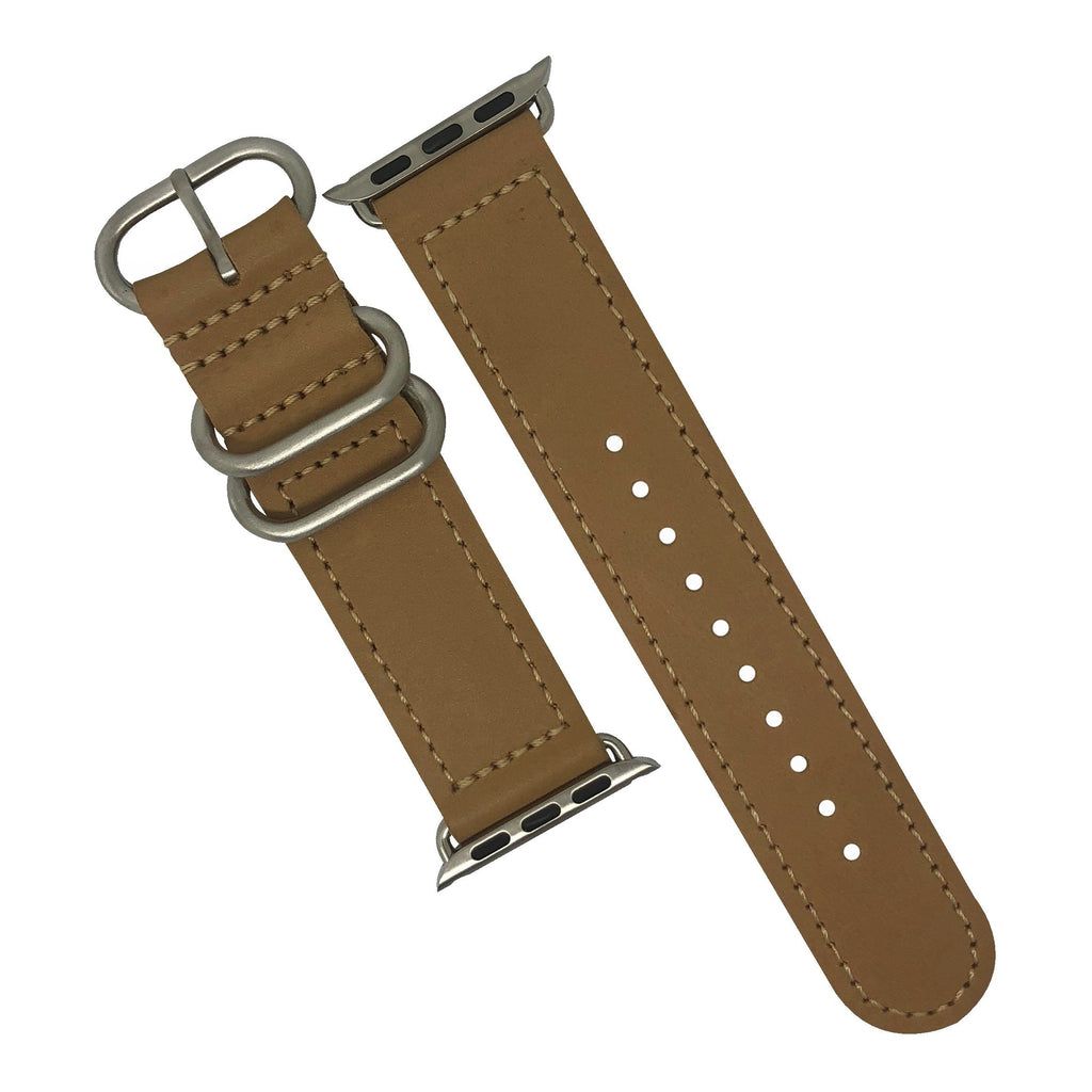Apple Watch Leather Zulu Strap in Natural with Silver Buckle (38 & 40mm) - Nomad watch Works