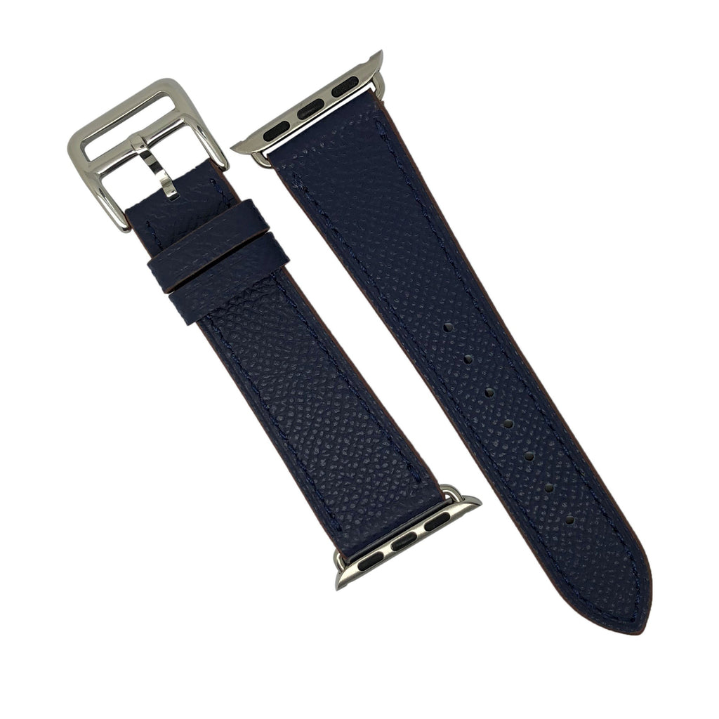 Apple Watch Leather Strap in Navy with Silver Buckle - Single Tour (42 & 44mm) - Nomad watch Works