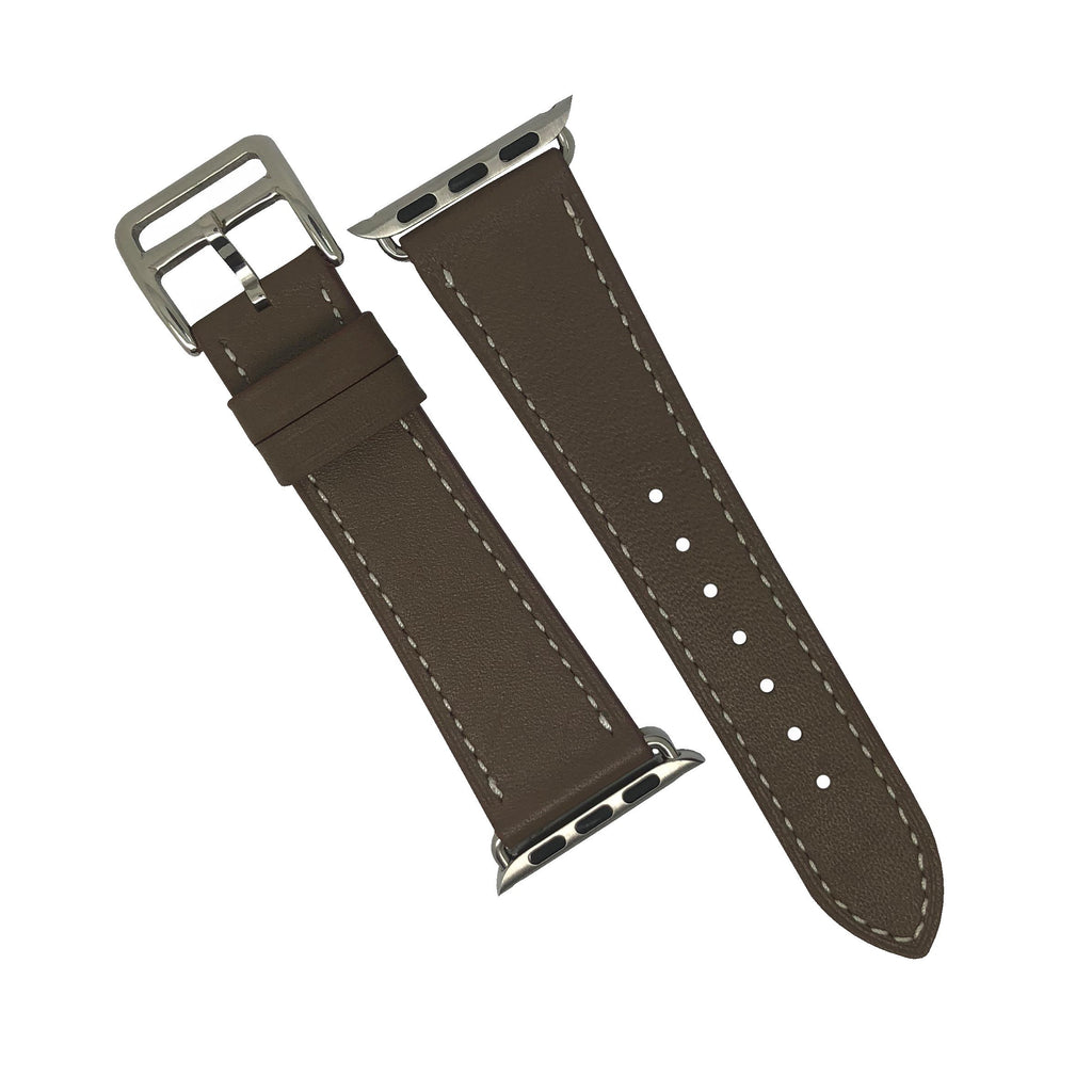 Apple Watch Leather Strap in Brown with Silver Buckle - Single Tour (38 & 40mm) - Nomad watch Works
