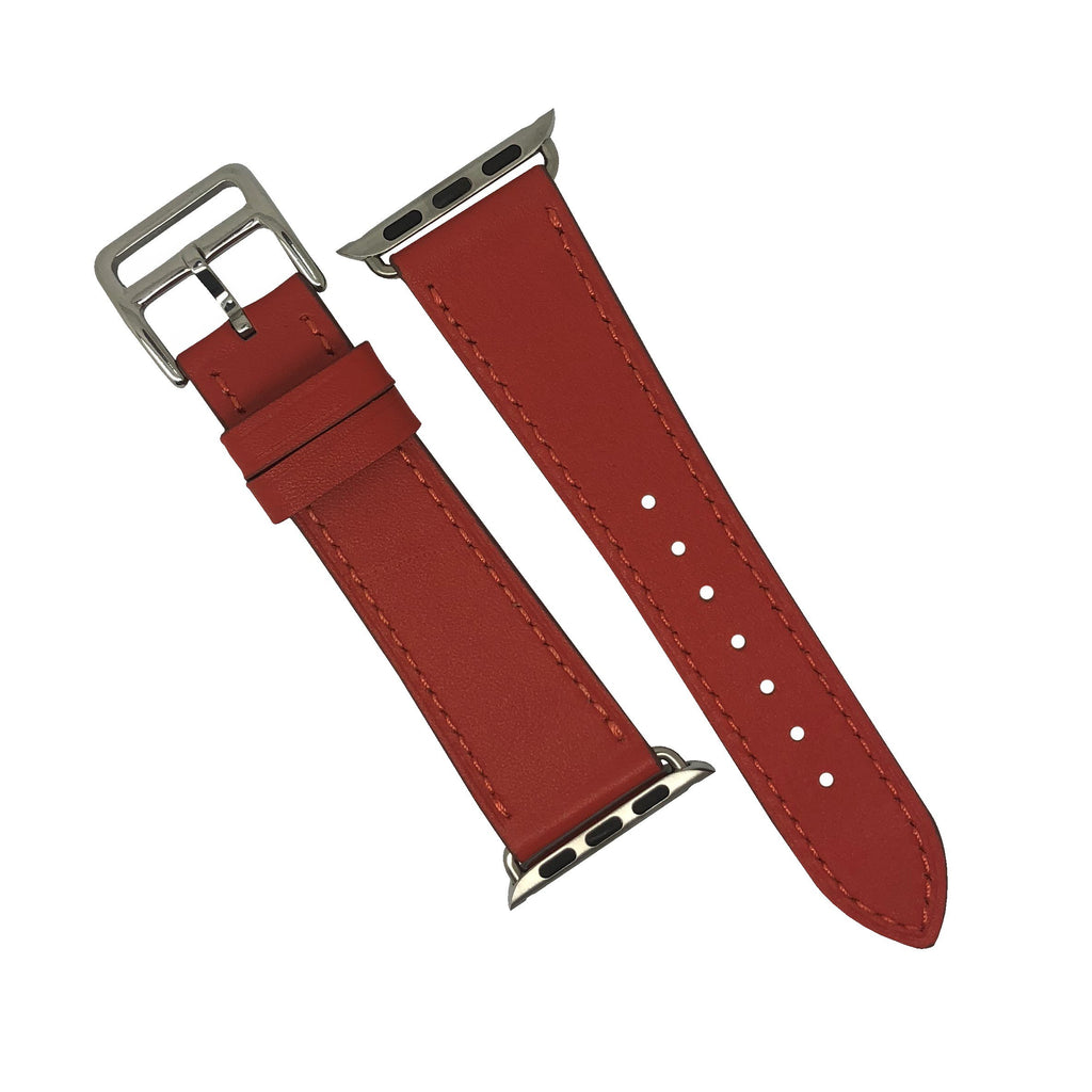 Apple Watch Leather Strap in Red with Silver Buckle - Single Tour  (38 & 40mm) - Nomad watch Works
