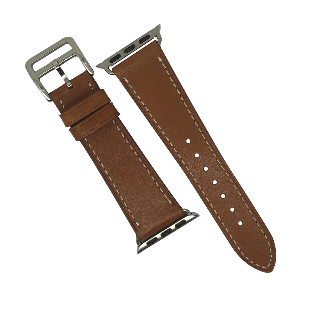 Apple Watch Leather Strap in Tan with Silver Buckle - Single Tour (38 & 40mm) - Nomad watch Works