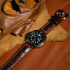 Premium Croc Embossed Leather Watch Strap in Brown with Pre-V Black Buckle (22mm)