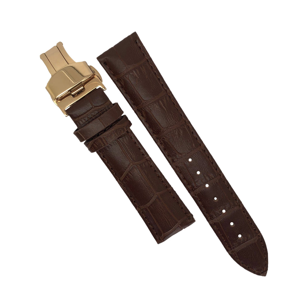 Genuine Leather Watch Strap in Brown with Rose Gold Butterfly Deployant Clasp (18mm)