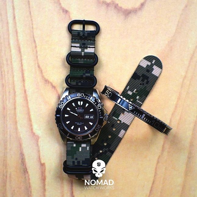 Heavy Duty Zulu Strap in Digital Camo with PVD Black Buckle (20mm) - Nomad watch Works
