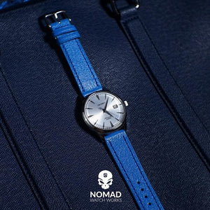 Emery Chèvre Leather Strap in Blue w/ Silver Buckle (20mm) - Nomad watch Works