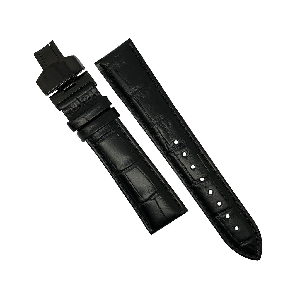 Genuine Black Leather Watch Strap in Black Stitching with Black Deployant Clasp (18mm) - Nomad watch Works