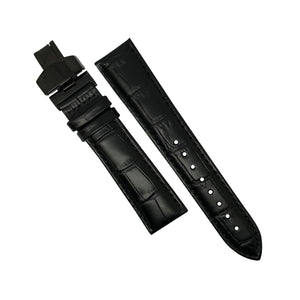 Genuine Black Leather Watch Strap in Black Stitching with Black Deployant Clasp (18mm) - Nomad watch Works