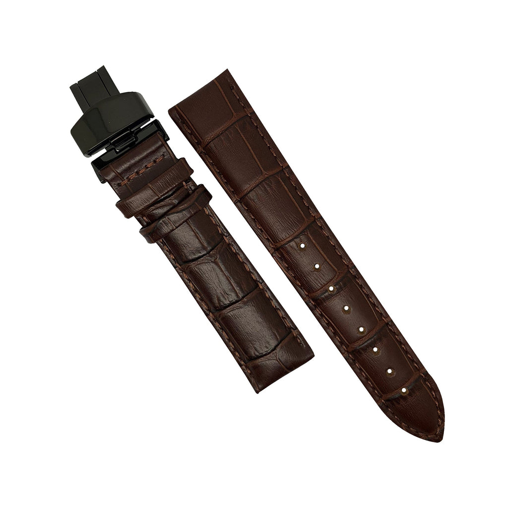 Genuine Brown Leather Watch Strap in Brown Stitching with Black Deployant Clasp (18mm) - Nomad watch Works