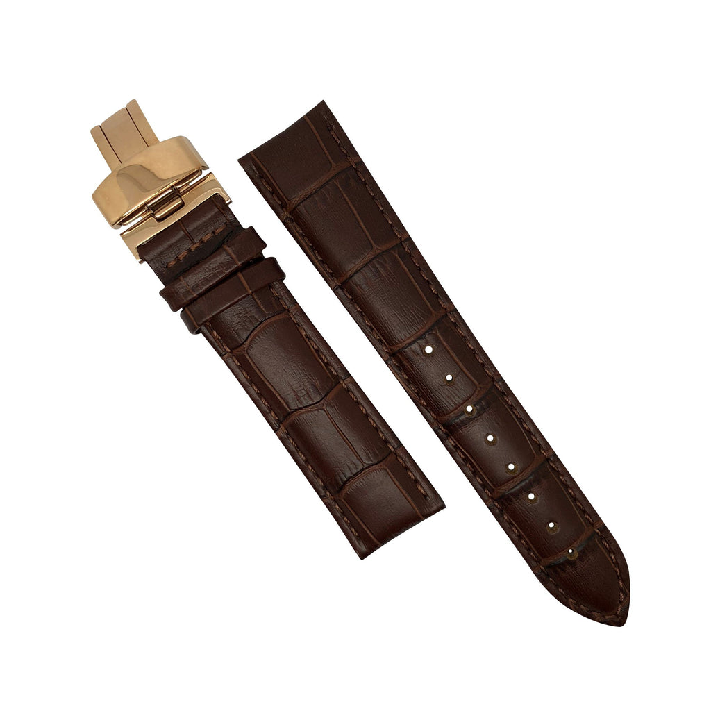 Genuine Brown Leather Watch Strap in Brown Stitching with Rose Gold Deployant Clasp (18mm) - Nomad watch Works