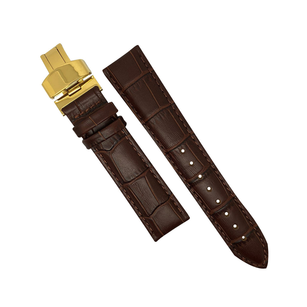 Genuine Brown Leather Watch Strap in Brown Stitching with Yellow Gold Deployant Clasp (18mm) - Nomad watch Works