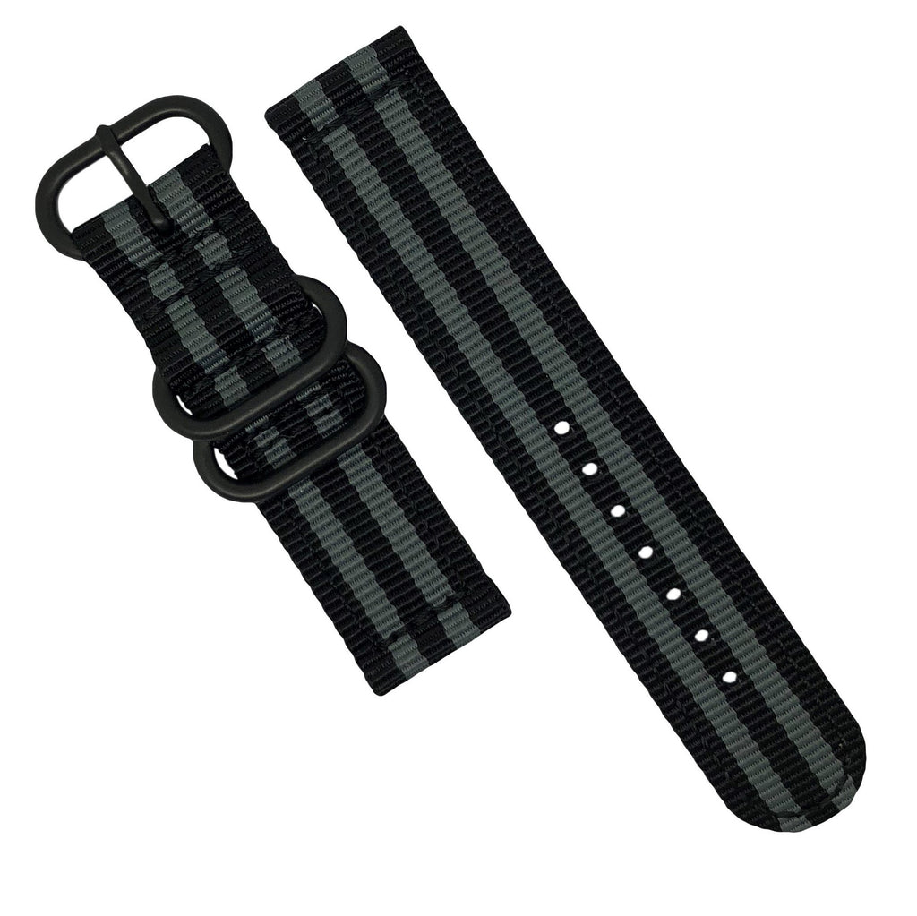 Two Piece Heavy Duty Zulu Strap in Black Grey (James Bond) with PVD Black Buckle (20mm)