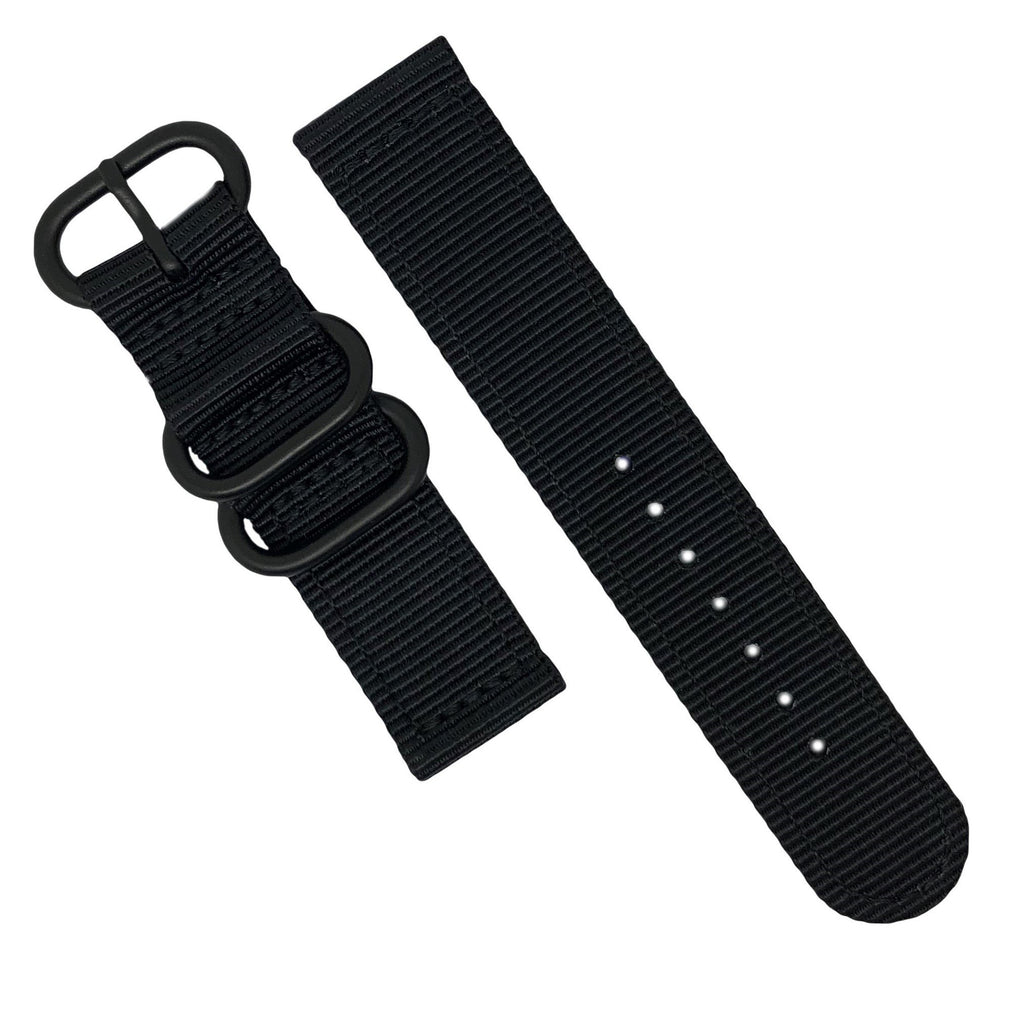 Two Piece Heavy Duty Zulu Strap in Black with PVD Black Buckle (22mm)