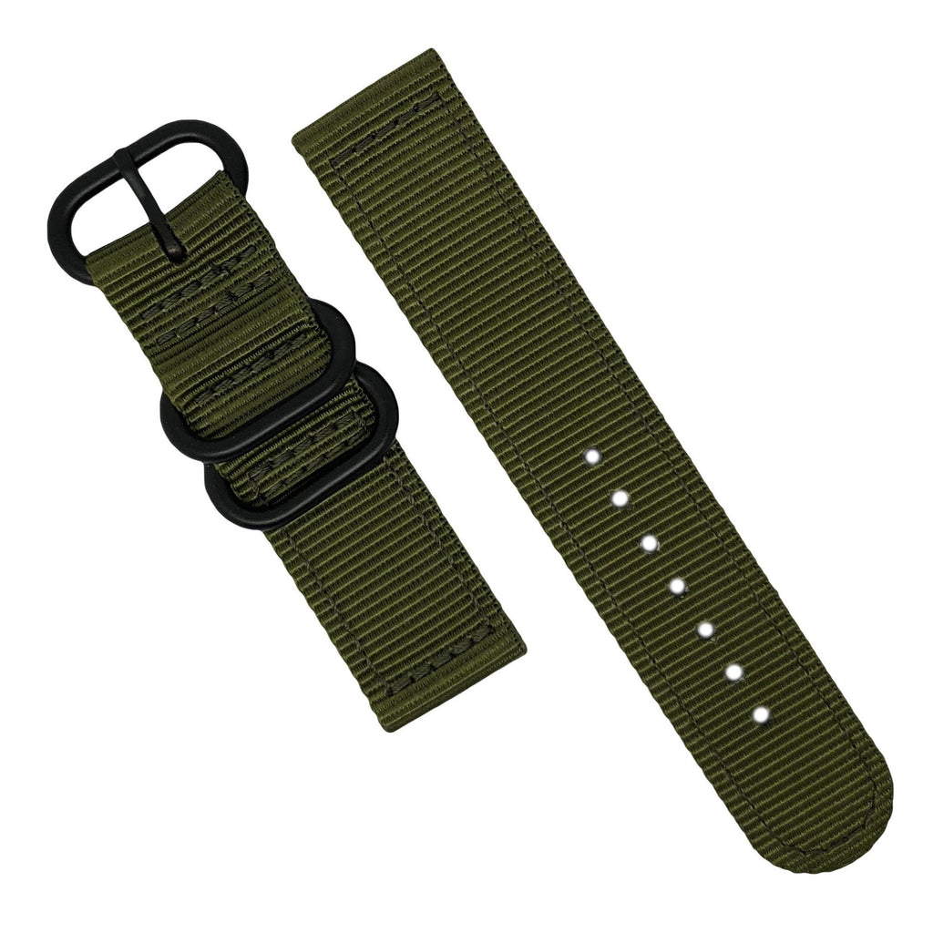 Two Piece Heavy Duty Zulu Strap in Olive with PVD Black Buckle (22mm)