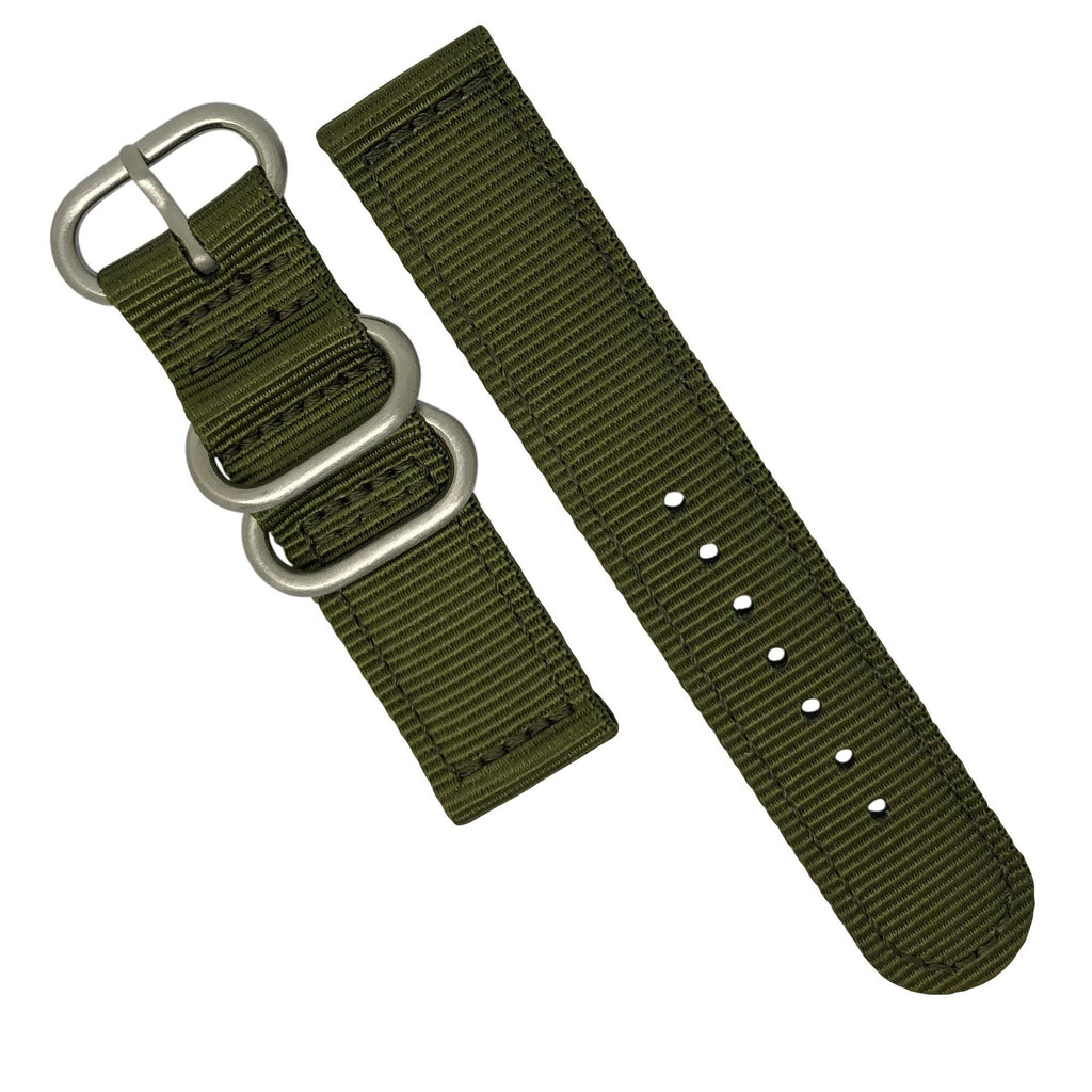 Two Piece Heavy Duty Zulu Strap in Olive with Silver Buckle (22mm)