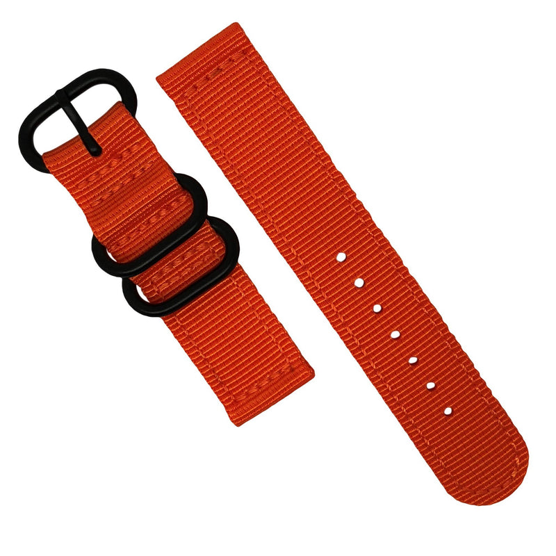 Two Piece Heavy Duty Zulu Strap in Orange with PVD Black Buckle (24mm)