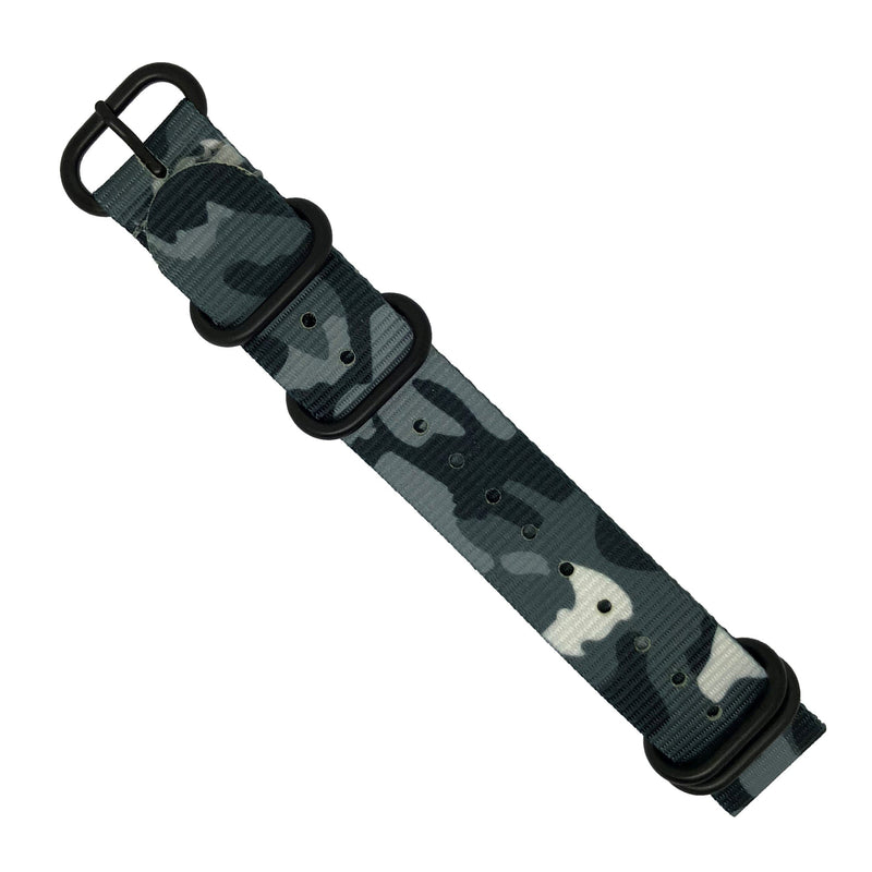 Heavy Duty Zulu Strap in Black Camo with PVD Black Buckle (22mm) - Nomad watch Works