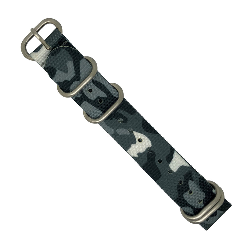 Heavy Duty Zulu Strap in Black Camo with Silver Buckle (24mm)