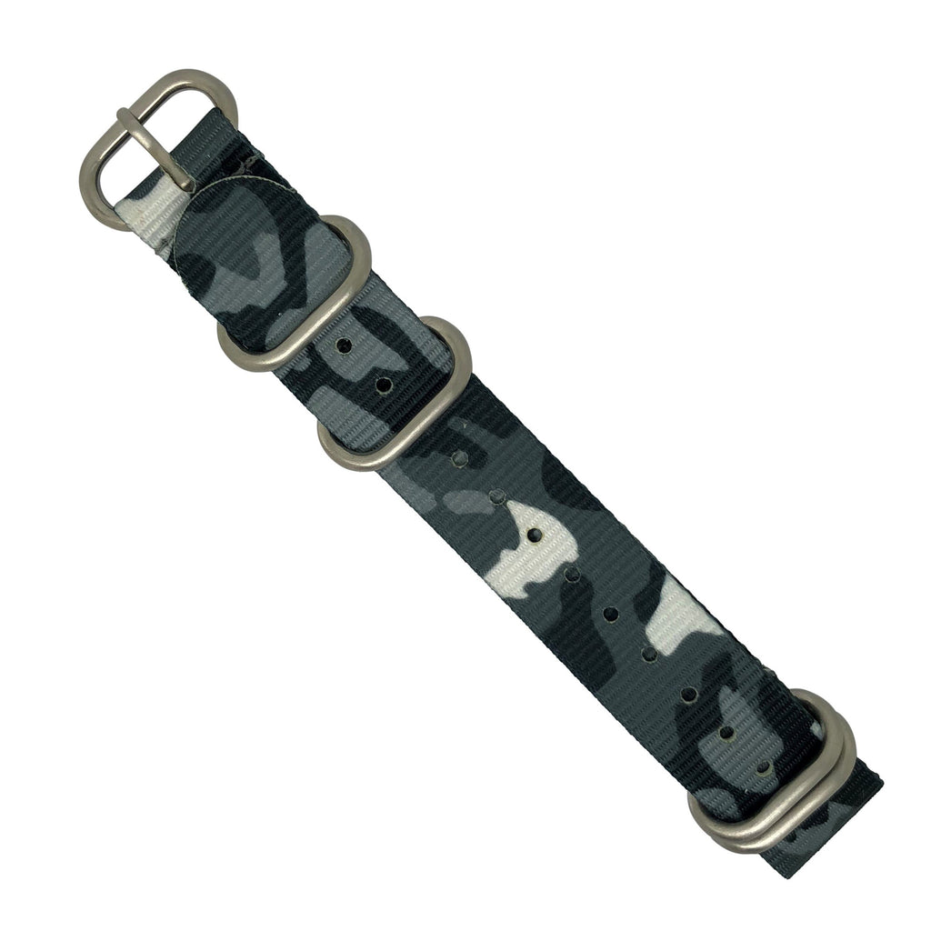 Heavy Duty Zulu Strap in Black Camo with Silver Buckle (22mm) - Nomad watch Works