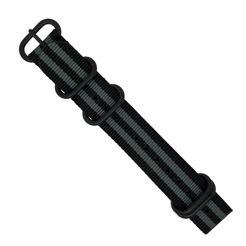 Heavy Duty Zulu Strap in Black Grey (James Bond) with PVD Black Buckle (22mm) - Nomad watch Works