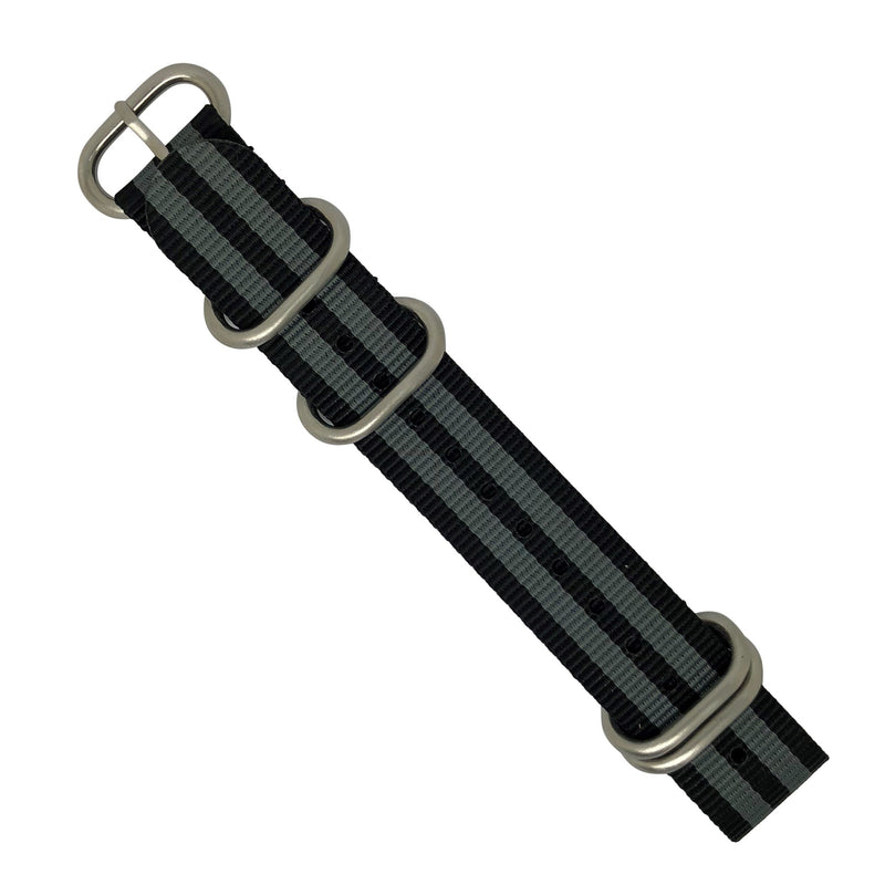 Heavy Duty Zulu Strap in Black Grey (James Bond) with Silver Buckle (22mm) - Nomad watch Works