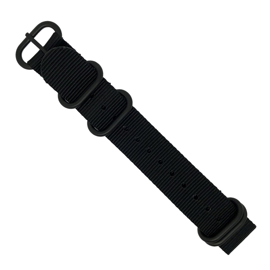 Heavy Duty Zulu Strap in Black with PVD Black Buckle (22mm) - Nomad watch Works