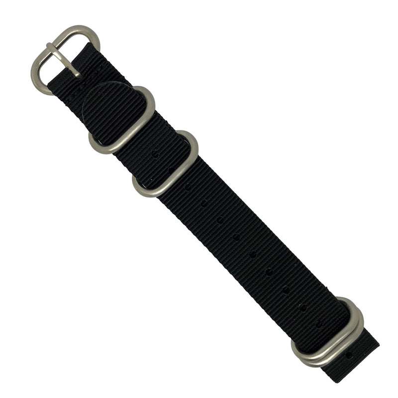 Heavy Duty Zulu Strap in Black with Silver Buckle (22mm) - Nomad watch Works