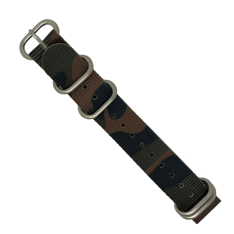 Heavy Duty Zulu Strap in Brown Camo with Silver Buckle (22mm) - Nomad watch Works