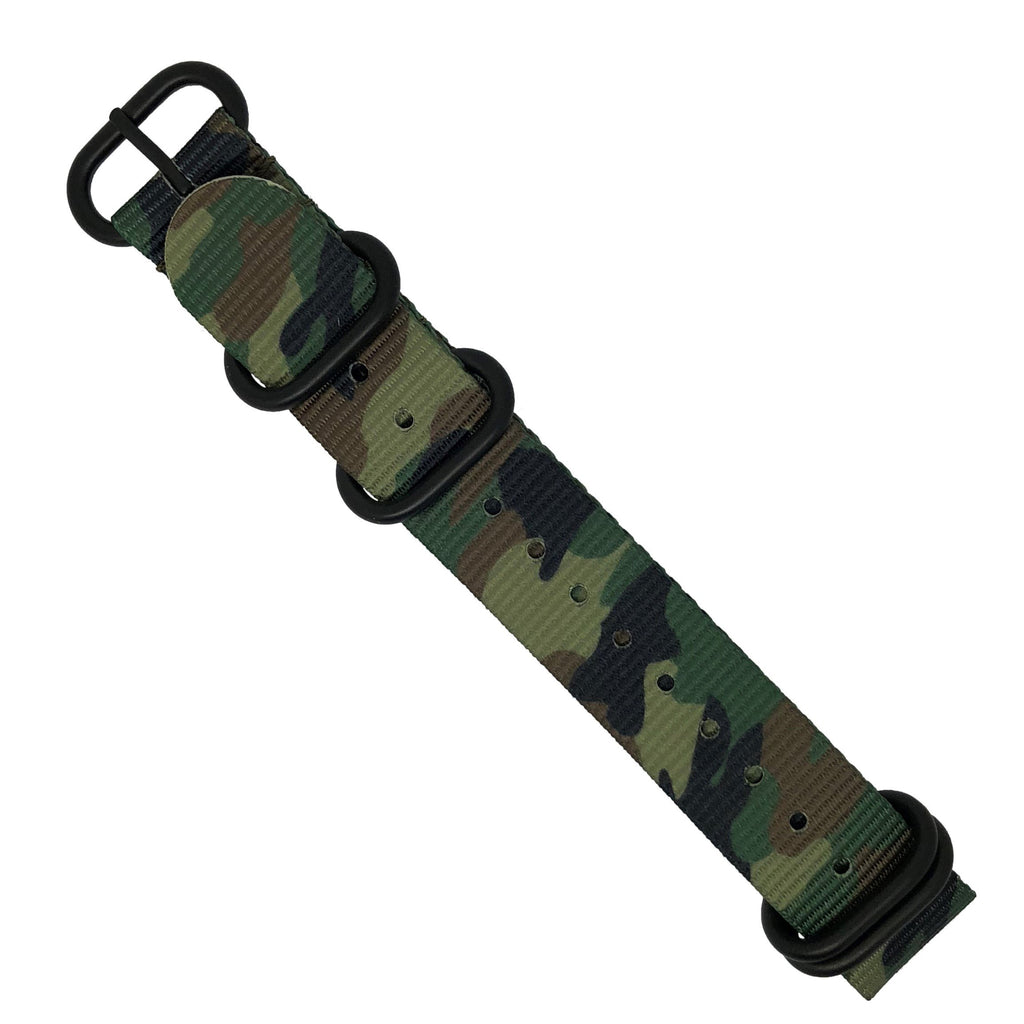 Heavy Duty Zulu Strap in Green Camo with PVD Black Buckle (20mm) - Nomad watch Works