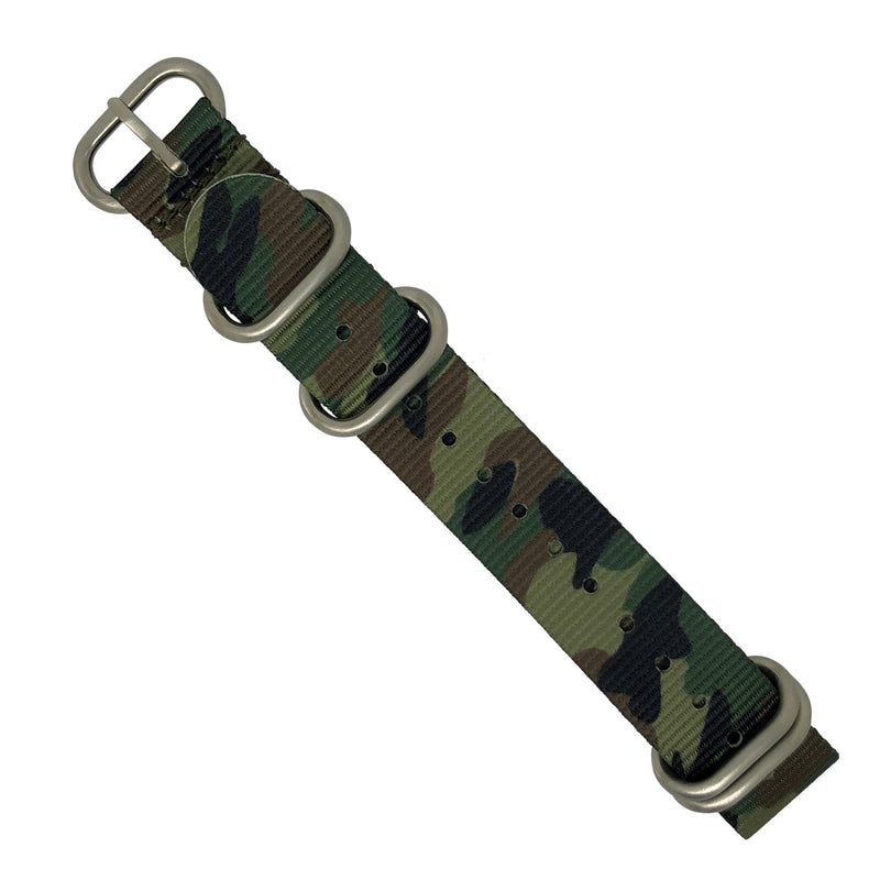Heavy Duty Zulu Strap in Green Camo with Silver Buckle (24mm)