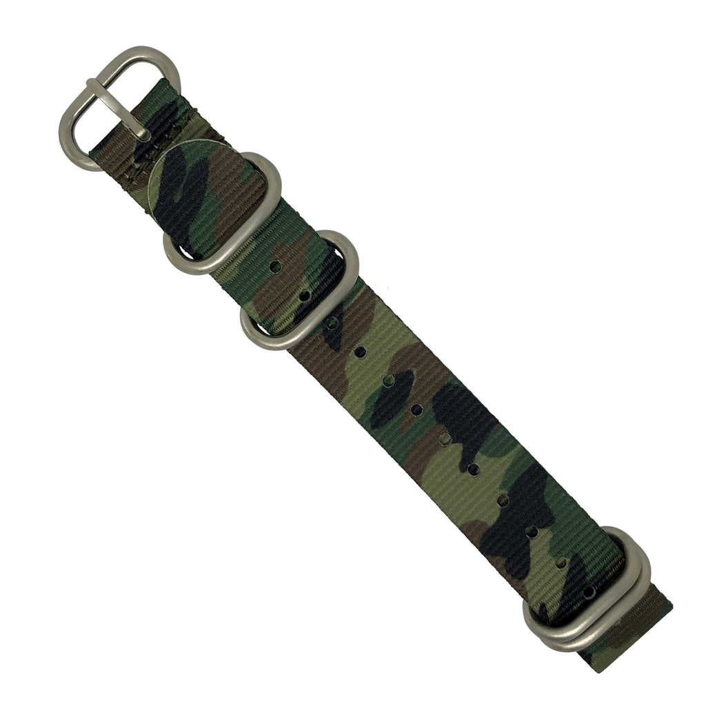 Heavy Duty Zulu Strap in Green Camo with Silver Buckle (22mm) - Nomad watch Works
