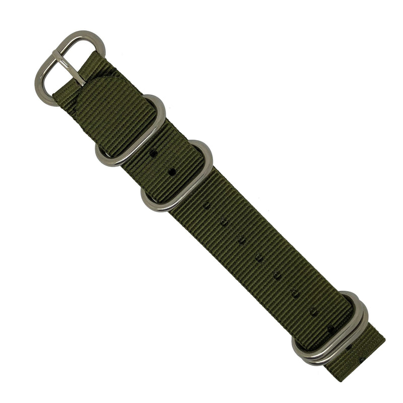 Heavy Duty Zulu Strap in Olive with Silver Buckle (24mm) - Nomad watch Works