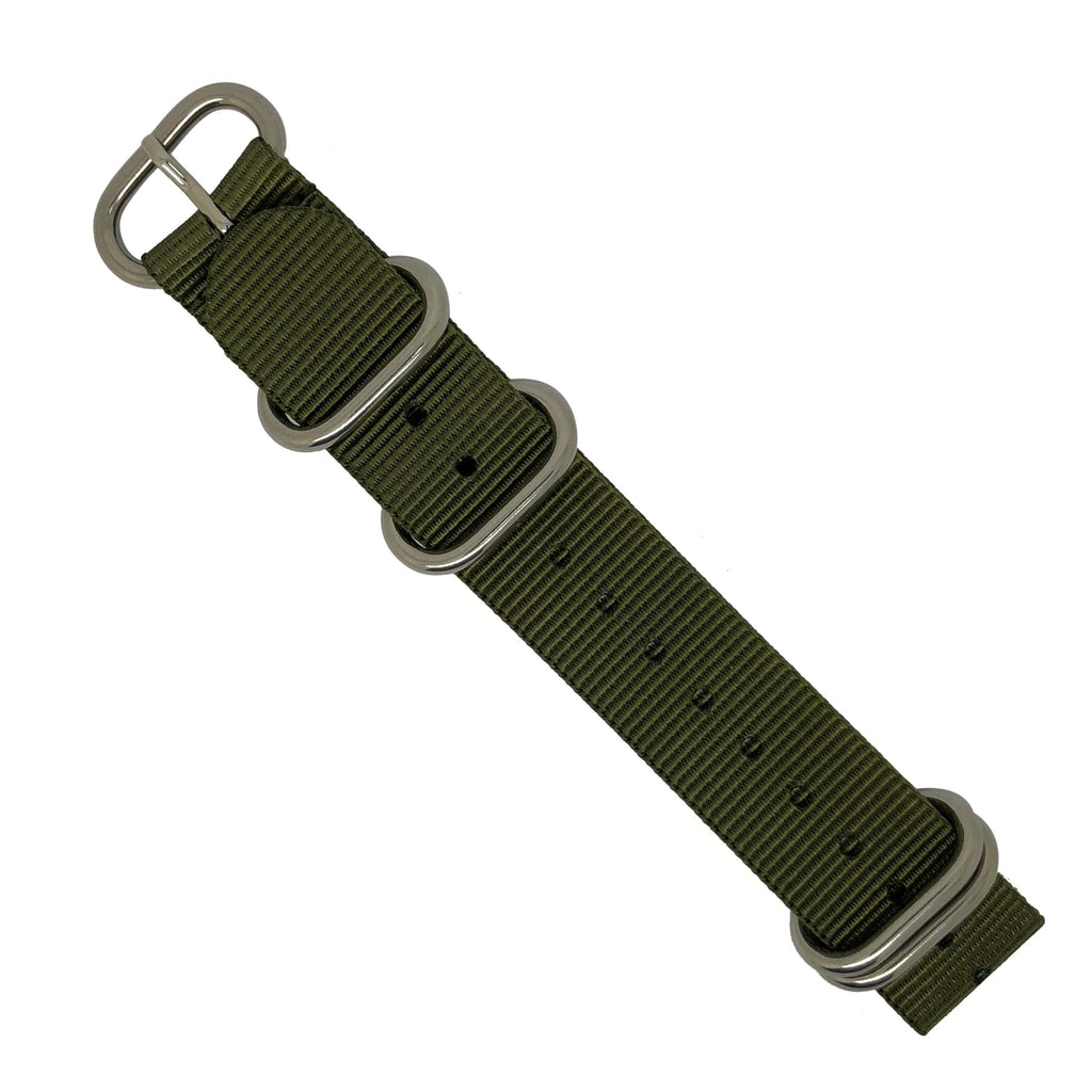Heavy Duty Zulu Strap in Olive with Silver Buckle (22mm) - Nomad watch Works