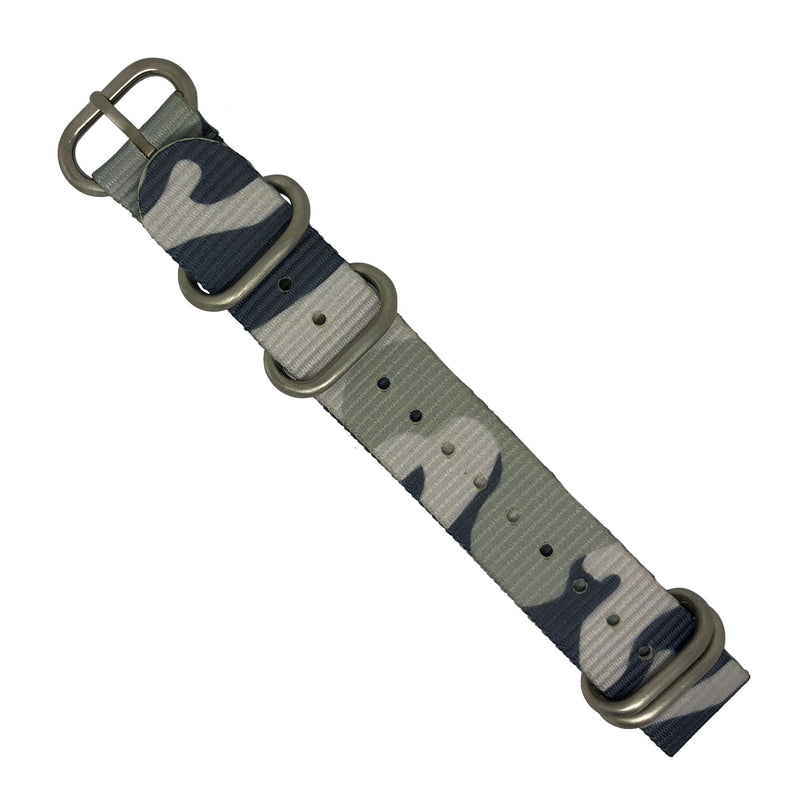 Heavy Duty Zulu Strap in White Camo with Silver Buckle (22mm) - Nomad watch Works