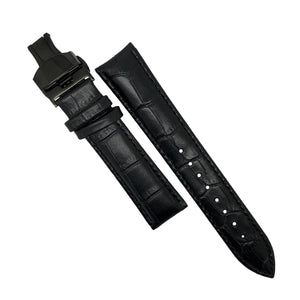 Genuine Leather Watch Strap in Black with Black Butterfly Deployant Clasp (18mm) - Nomad watch Works