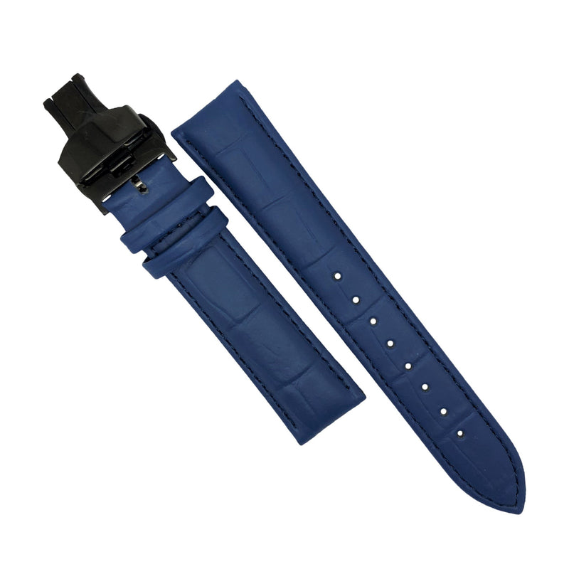 Genuine Leather Watch Strap in Blue with Black Butterfly Deployant Clasp (18mm) - Nomad watch Works