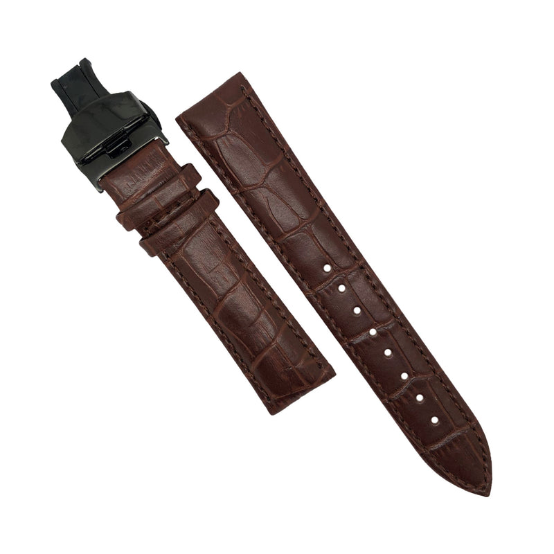 Genuine Leather Watch Strap in Brown with Black Butterfly Deployant Clasp (18mm) - Nomad watch Works