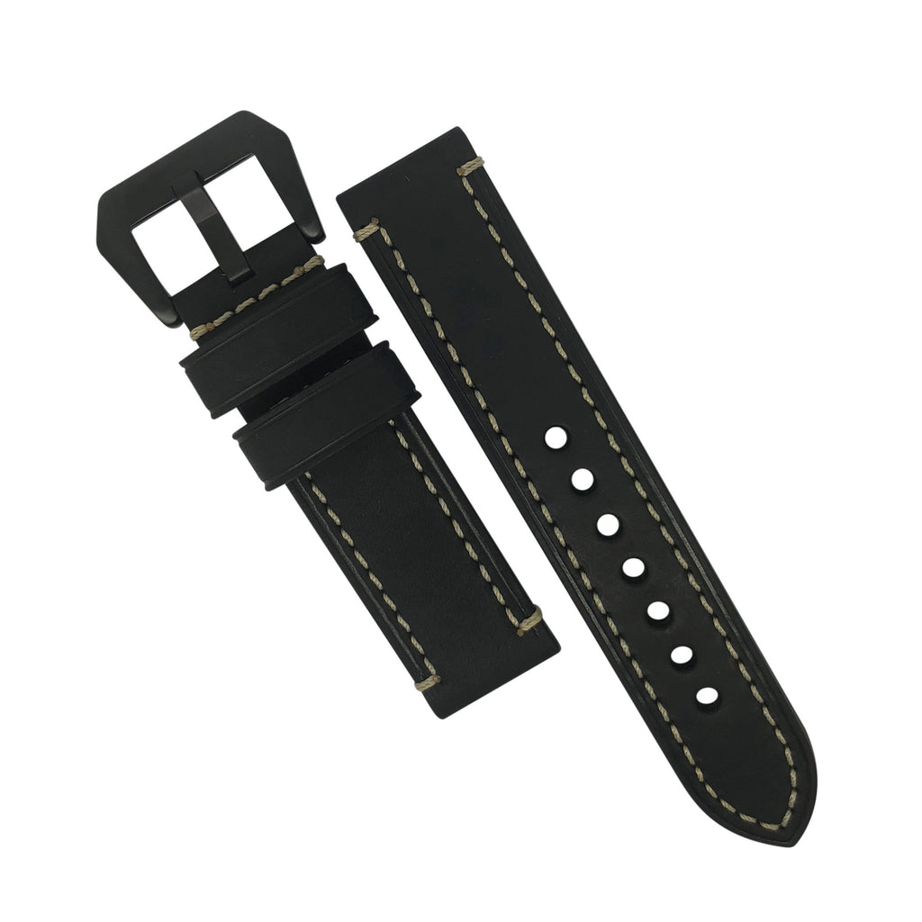 M1 Vintage Leather Watch Strap in Black with Pre-V PVD Black Buckle (20mm) - Nomad watch Works