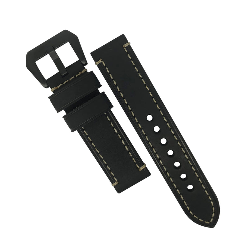 M1 Vintage Leather Watch Strap in Black with Pre-V PVD Black Buckle (24mm) - Nomad watch Works