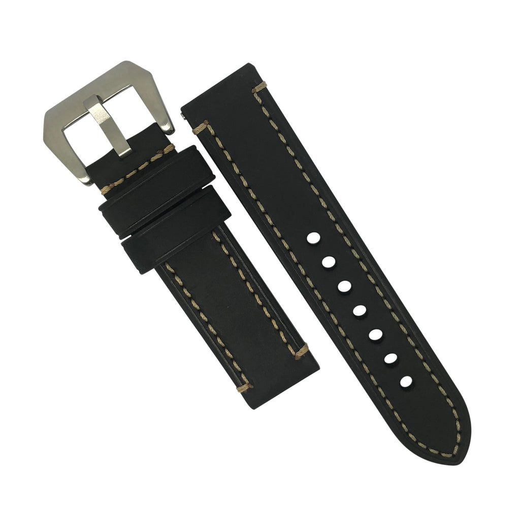 M1 Vintage Leather Watch Strap in Black with Pre-V Silver Buckle (22mm) - Nomad watch Works