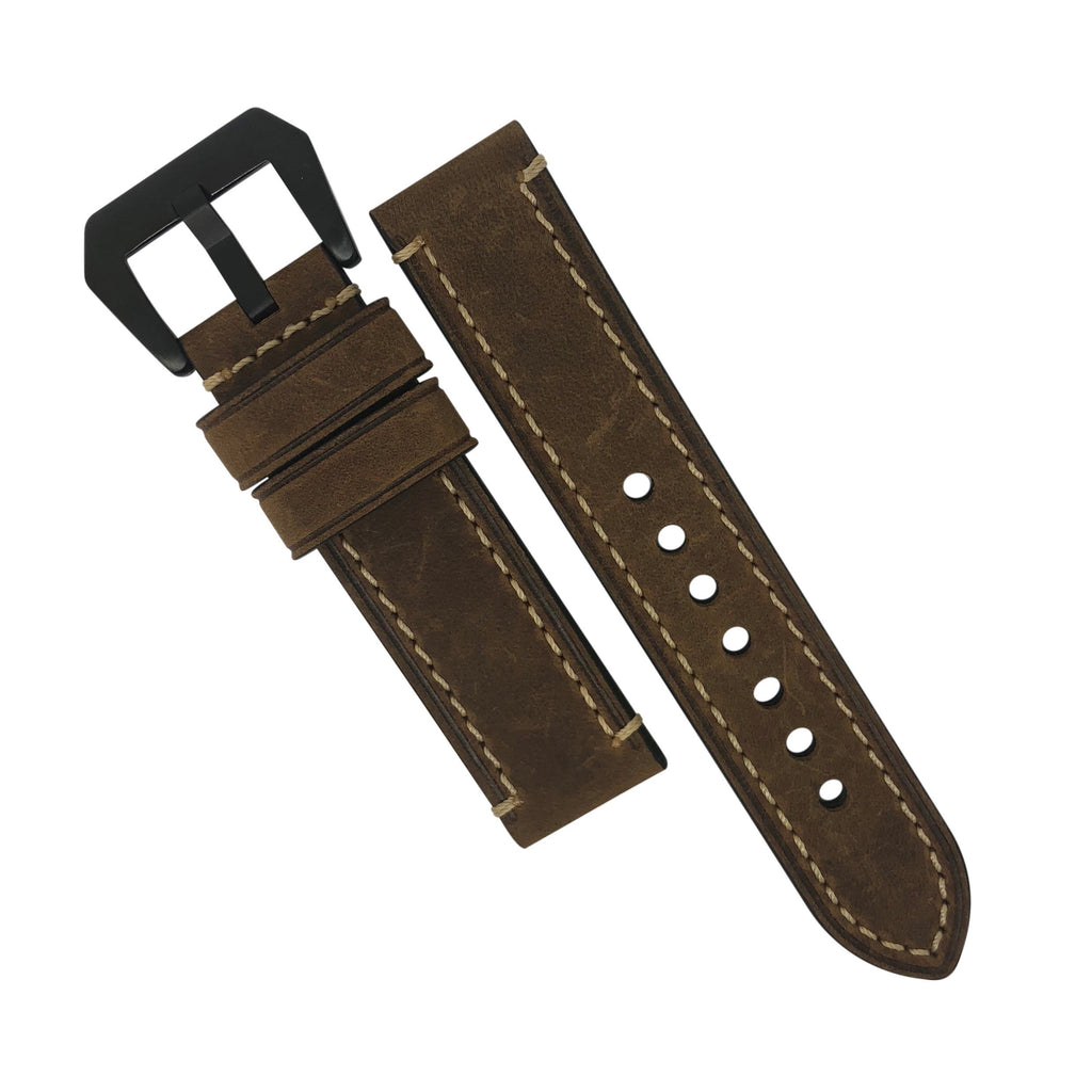 M1 Vintage Leather Watch Strap in Brown with Pre-V PVD Black Buckle (20mm) - Nomad watch Works